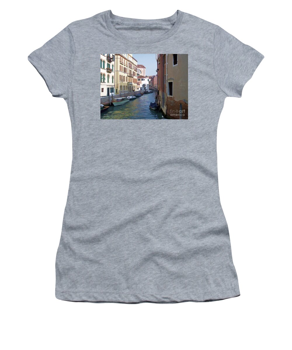 Canals Women's T-Shirt featuring the photograph Parked in Venice by Roberta Byram