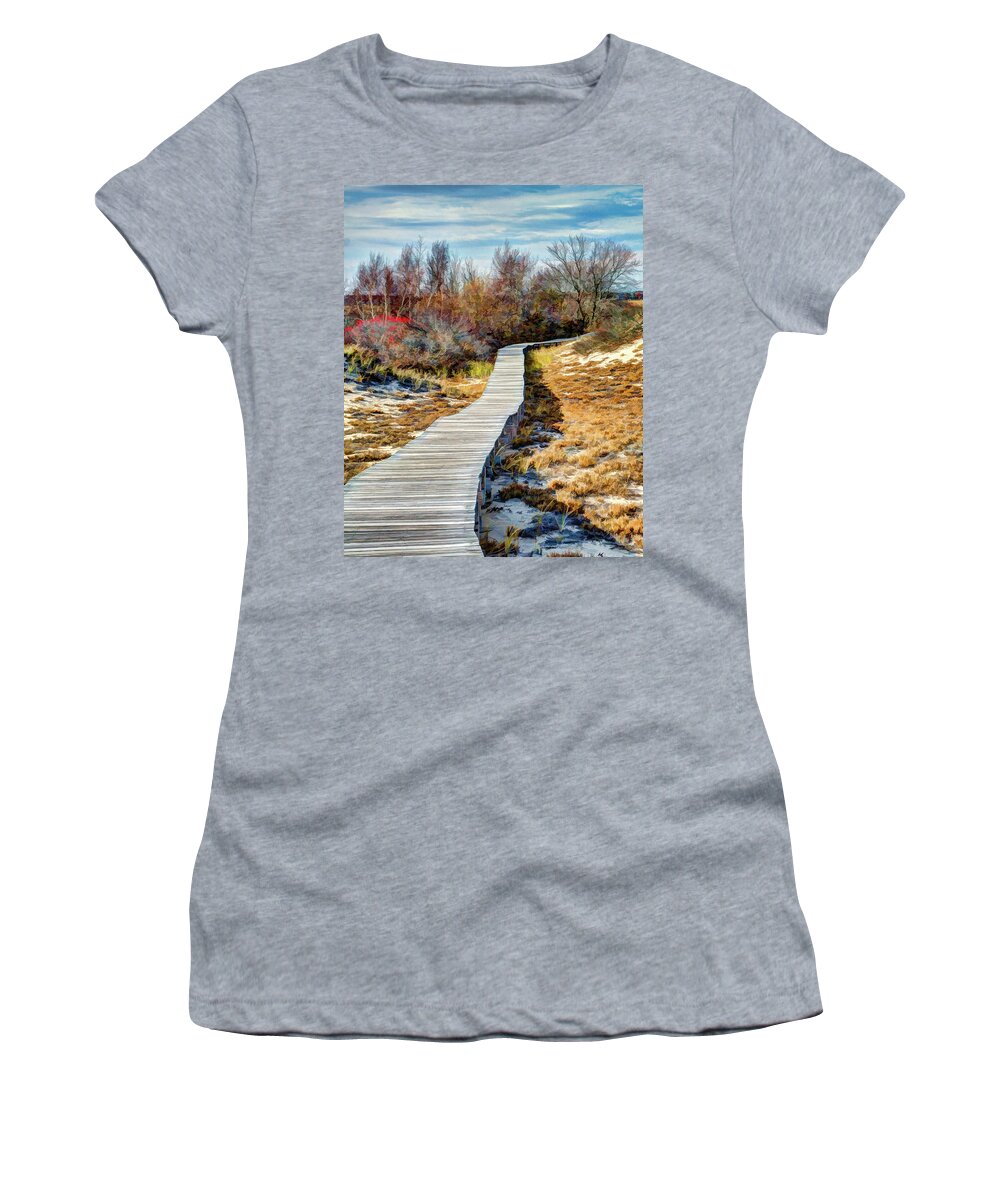 New England Women's T-Shirt featuring the photograph Parker River NWR Boardwalk by David Thompsen