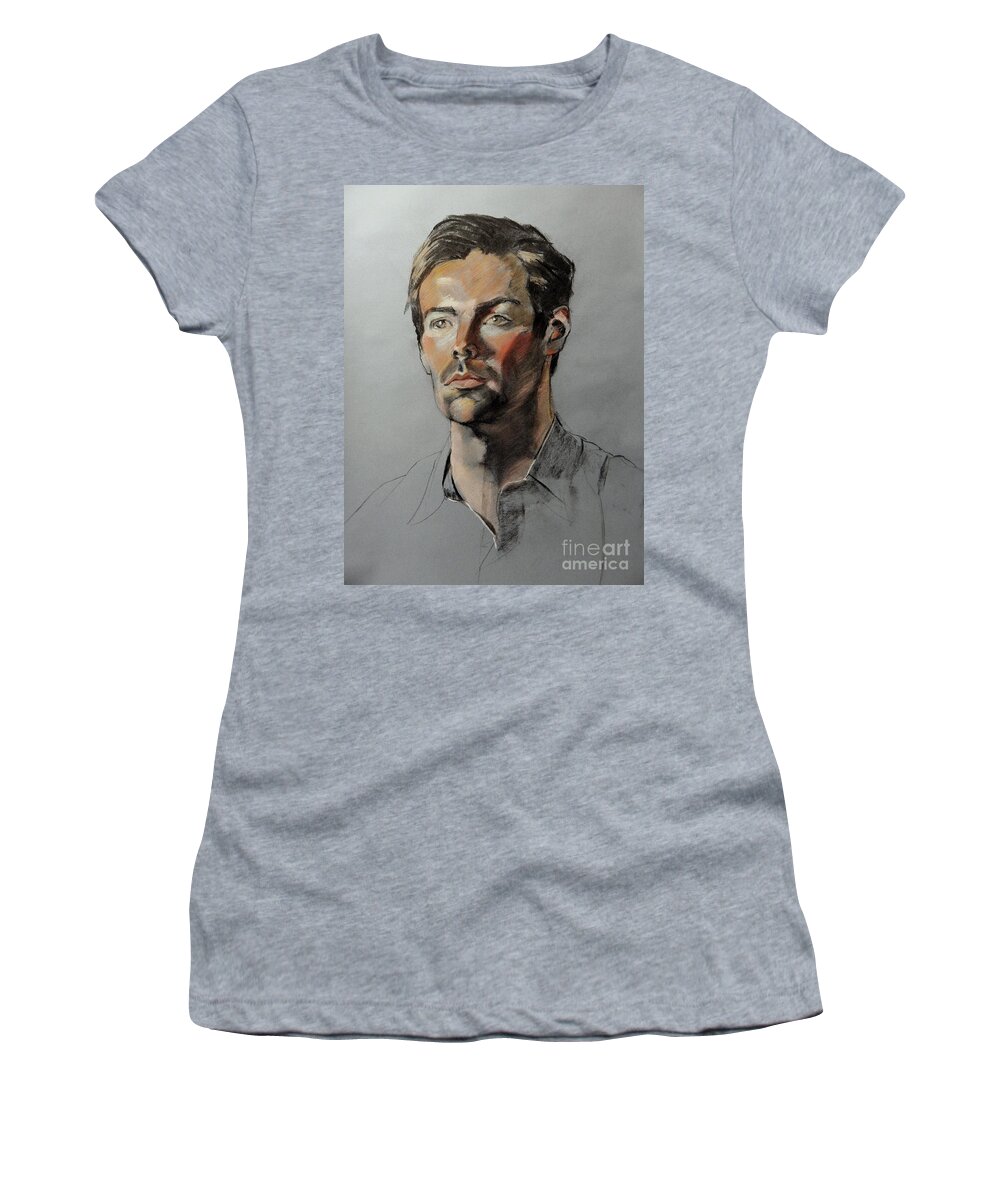 Greta Corens Portraits Women's T-Shirt featuring the painting Pastel Portrait of Handsome Guy by Greta Corens