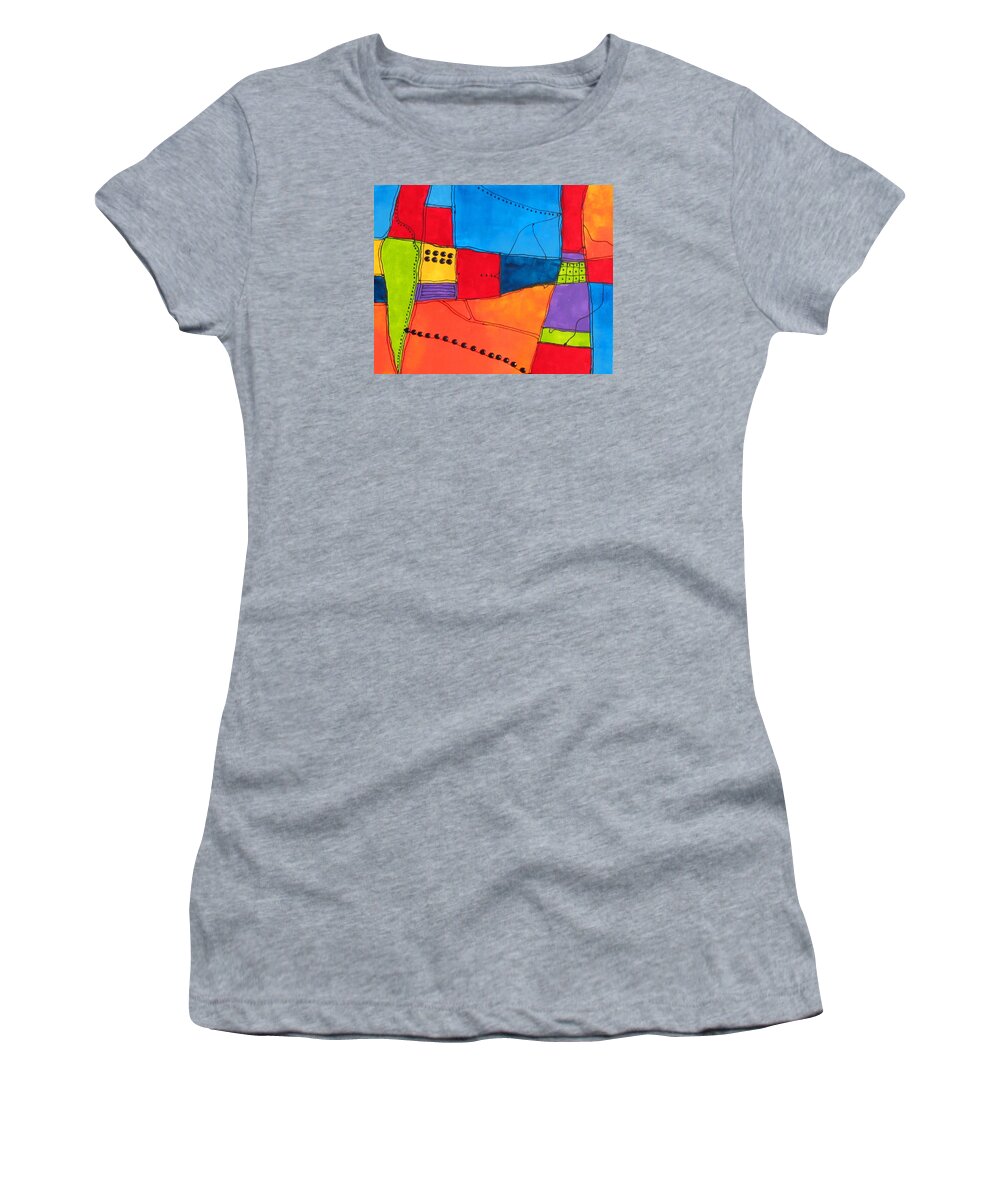 Abstract Women's T-Shirt featuring the painting Patchwork with Attitude by Louise Adams