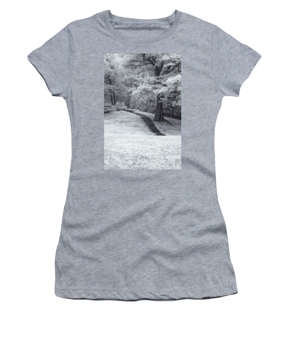 St Lawrence Seaway Women's T-Shirt featuring the photograph Path In Black And White by Tom Singleton
