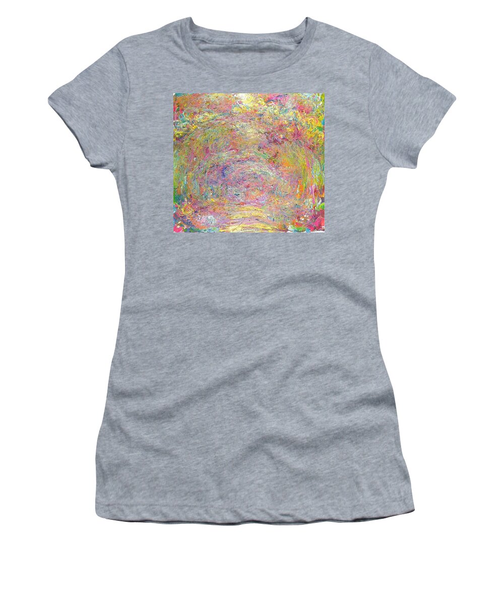  Claude Women's T-Shirt featuring the painting Path Under The Rose Trellises by Pam Neilands
