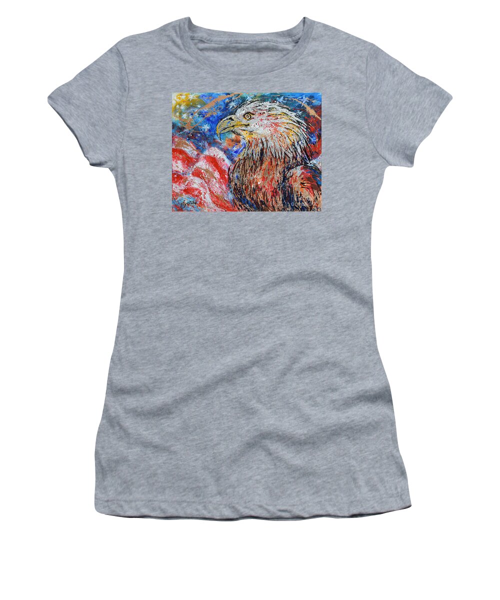 Patriotic Women's T-Shirt featuring the painting Patriotic Eagle by Jyotika Shroff