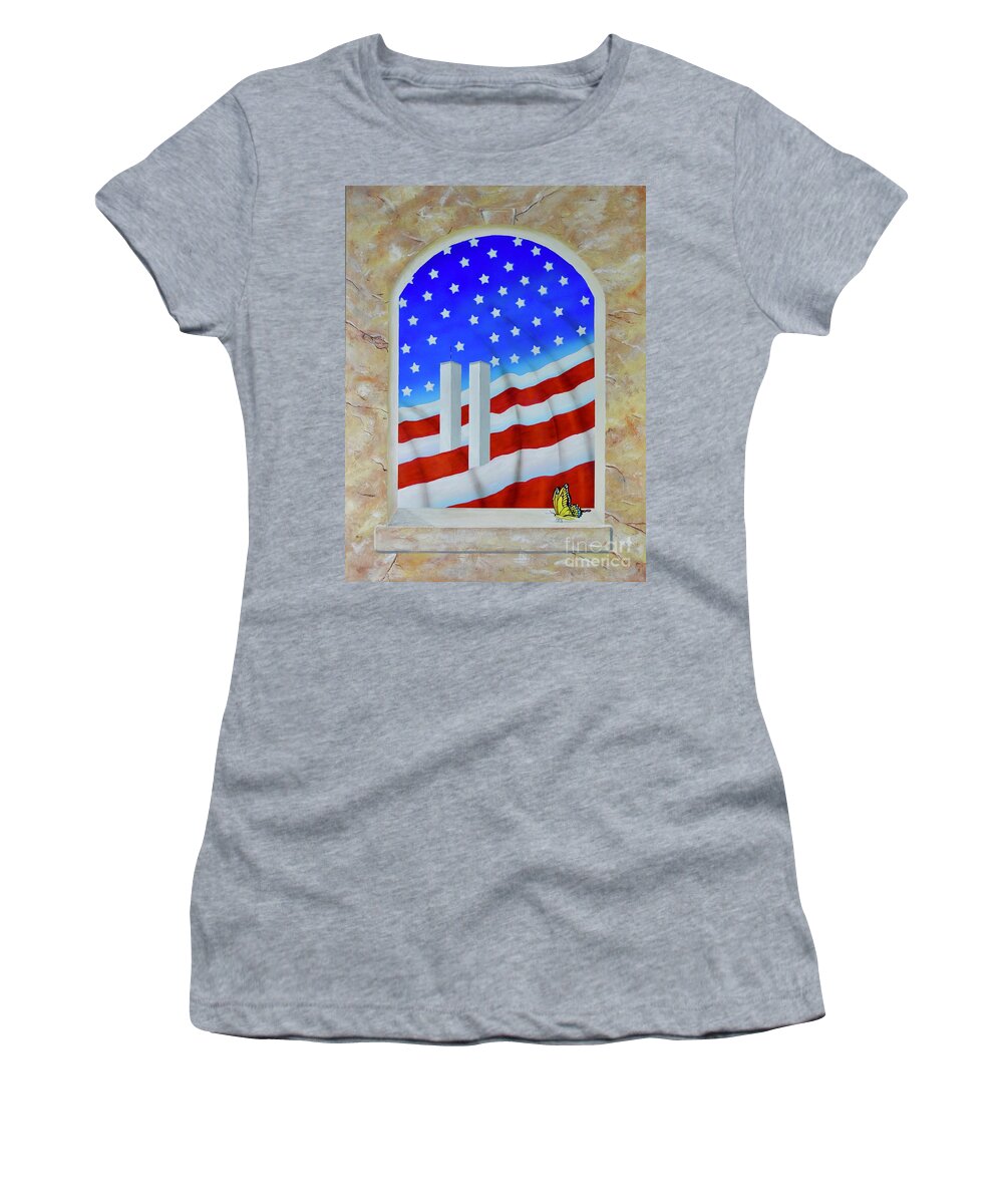 Flag Women's T-Shirt featuring the painting Patriotic View by Mary Scott
