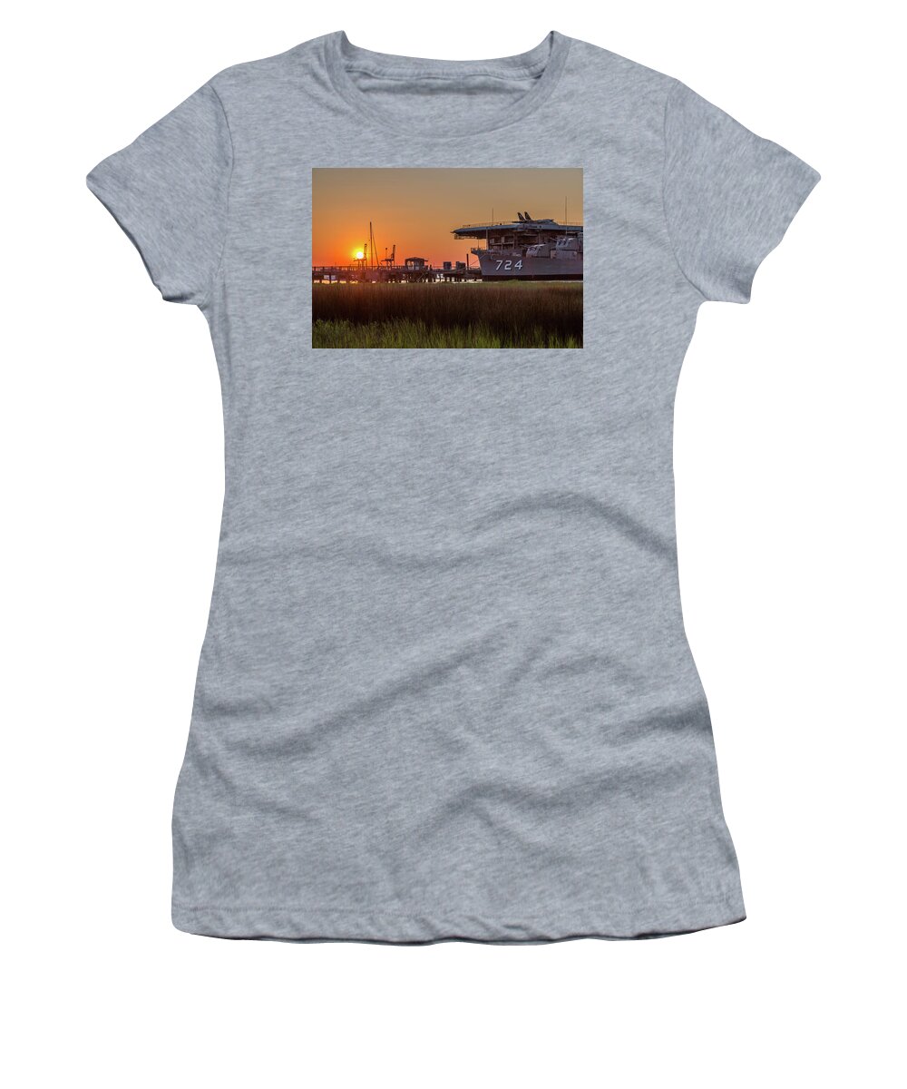 Patriots Point Women's T-Shirt featuring the photograph Patriots Point Marina and Naval Ships by Donnie Whitaker