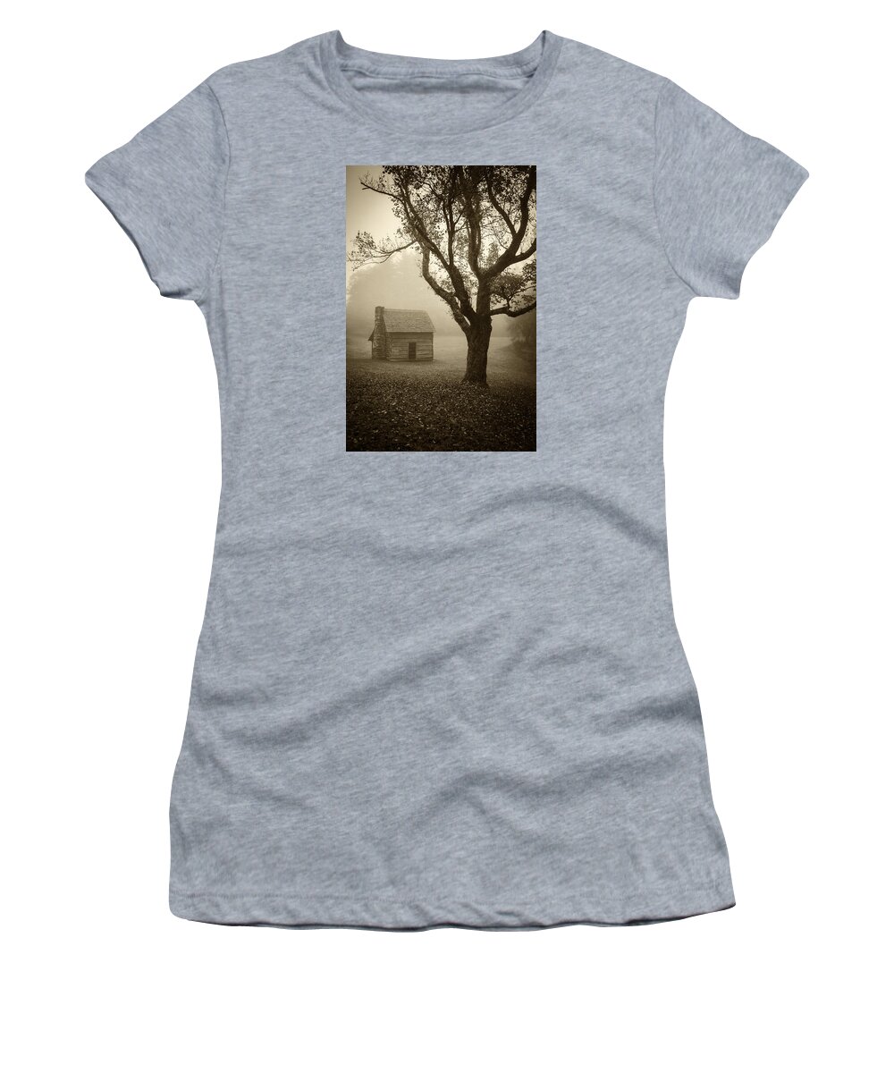 Landscape Women's T-Shirt featuring the photograph Paw's Cabin-sepia by Joye Ardyn Durham