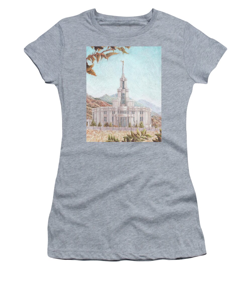 Lds Women's T-Shirt featuring the drawing Payson UT LDS Temple by Pris Hardy