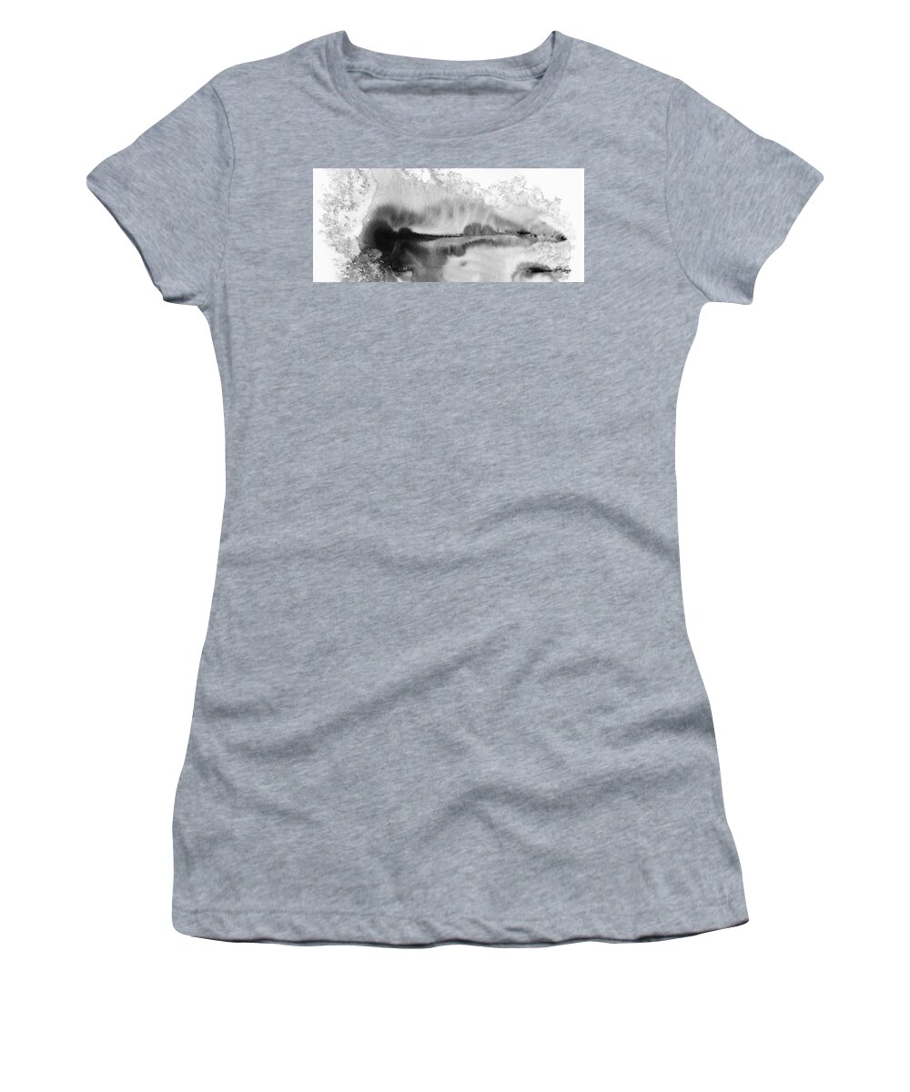 Ink Women's T-Shirt featuring the painting Peaceful Evening - Abstract Ink Rural Landscape Art by Modern Abstract