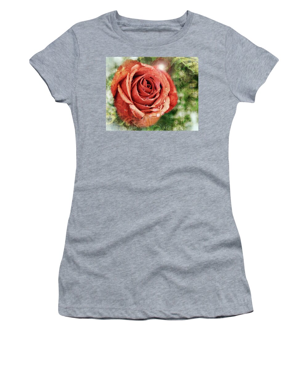Texture Women's T-Shirt featuring the photograph Peach Rose by Sennie Pierson