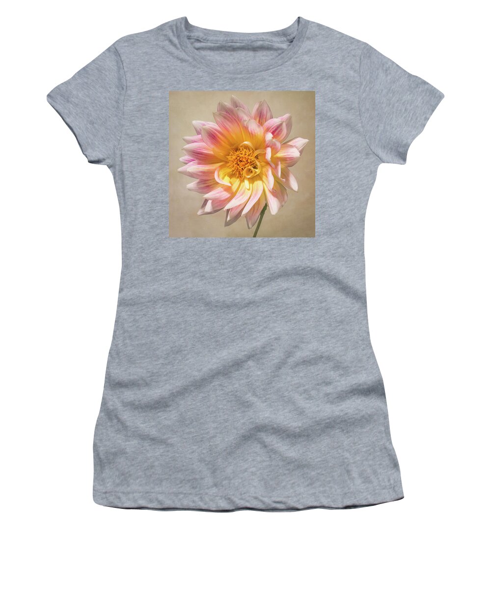 Flower Women's T-Shirt featuring the photograph Peachy Pink Dahlia Close-up by Patti Deters