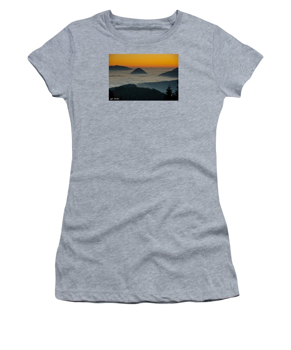 Beauty In Nature Women's T-Shirt featuring the photograph Peaks Above the Fog at Sunset by Jeff Goulden