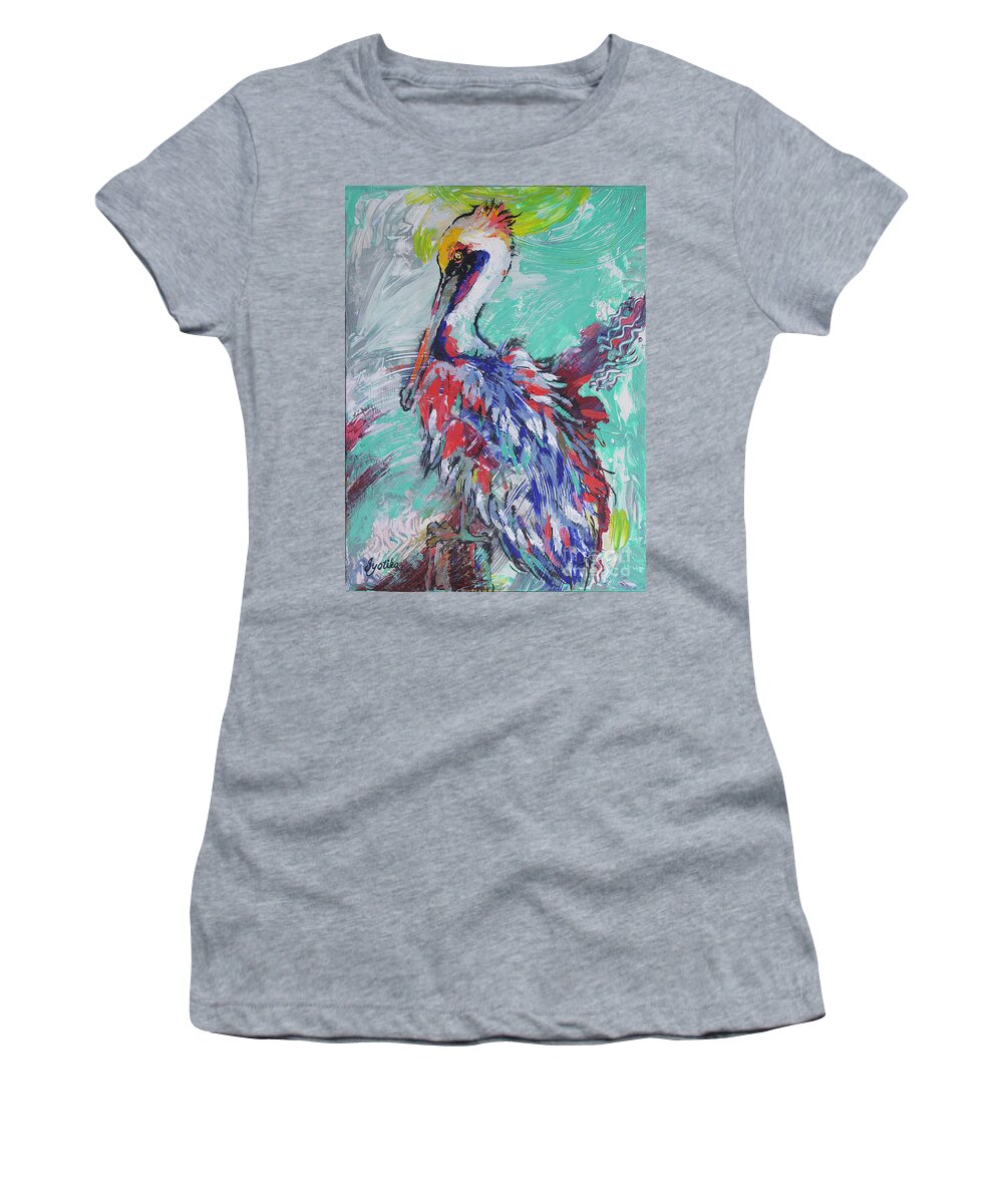 Pelican Women's T-Shirt featuring the painting Pelican Perch by Jyotika Shroff