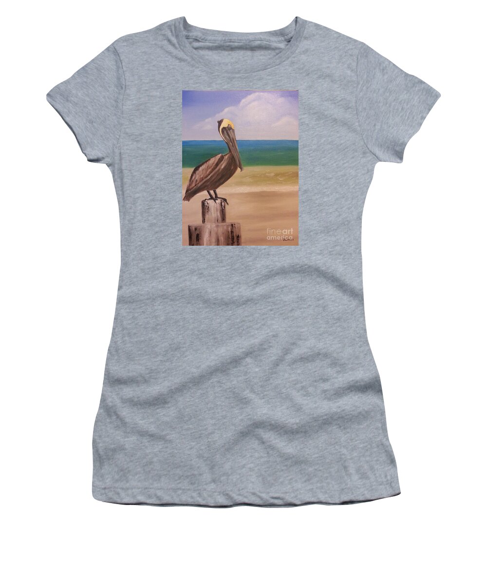Pelican Women's T-Shirt featuring the painting Pelican Rest Stop by Bev Conover