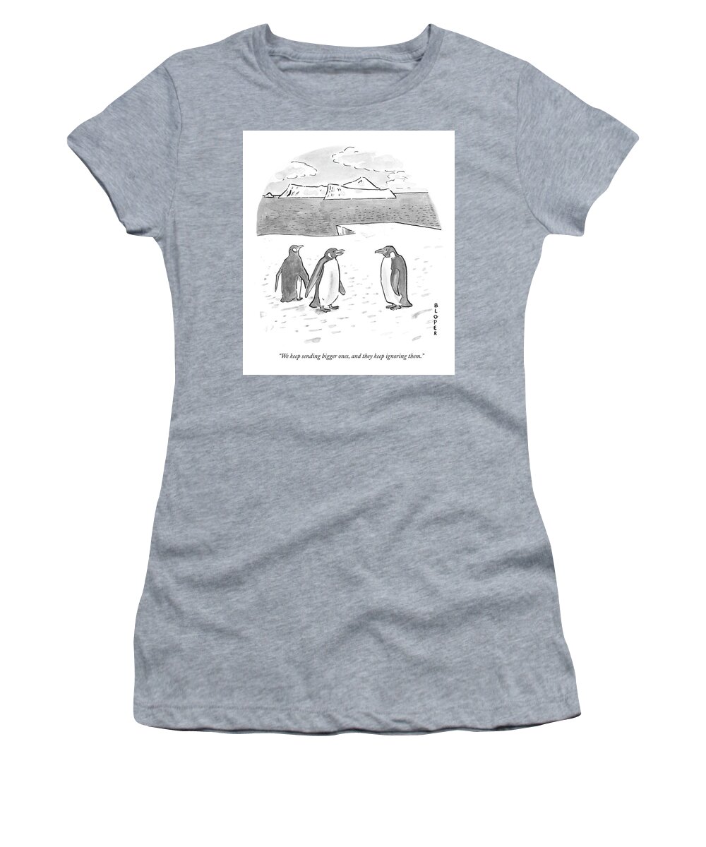 Animal Women's T-Shirt featuring the drawing Penguins on Antarctica by Brendan Loper