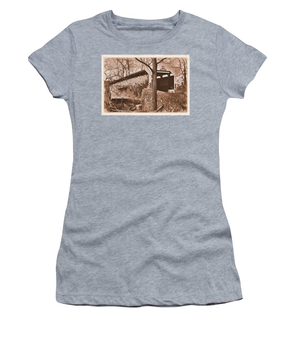 Kennedy Covered Bridge Women's T-Shirt featuring the photograph Pennsylvania Country Roads - Kennedy Covered Bridge Over French Creek No. 1S - Chester County by Michael Mazaika