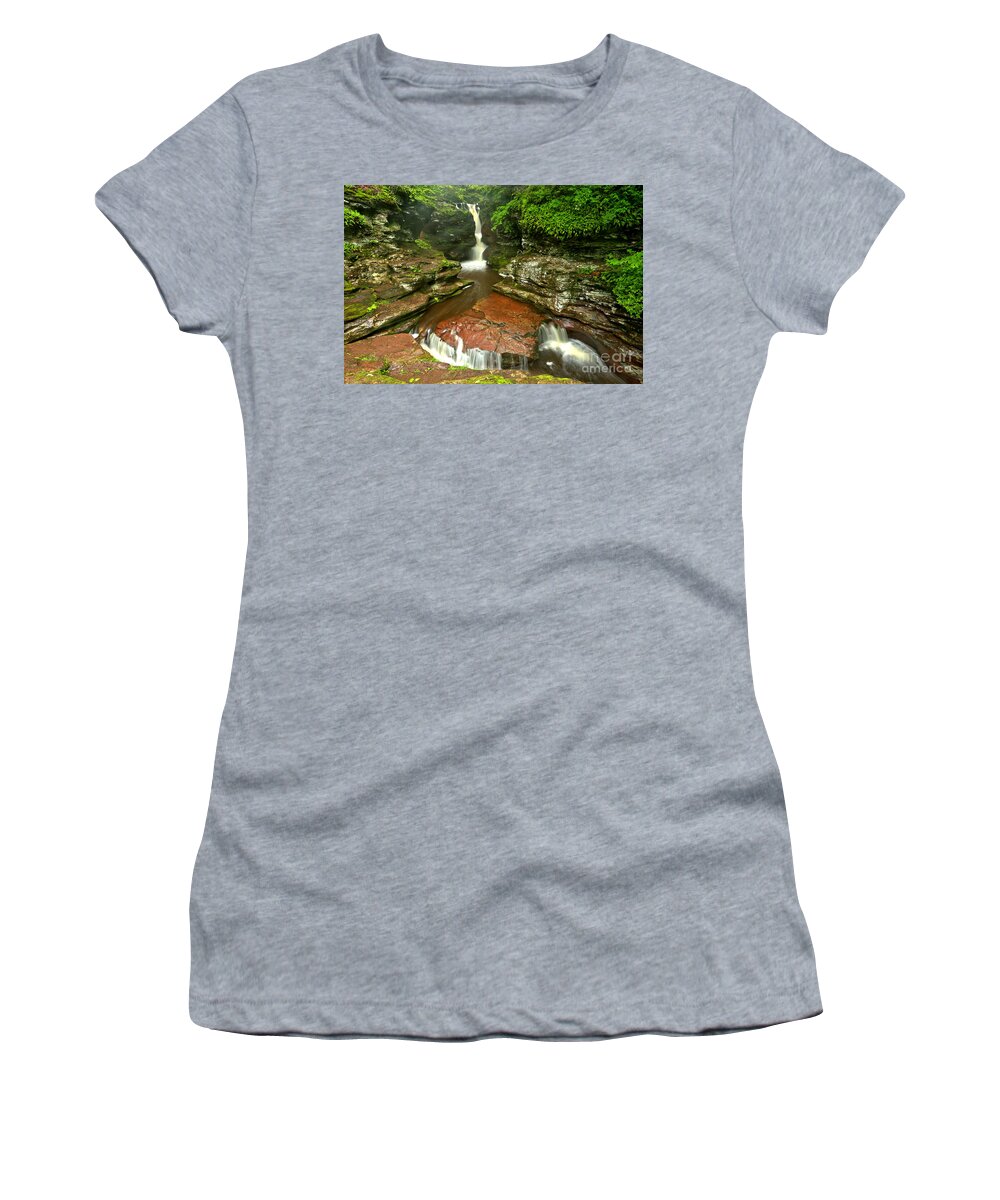 Adams Falls Women's T-Shirt featuring the photograph Pennsylvania Red Rock Falls by Adam Jewell