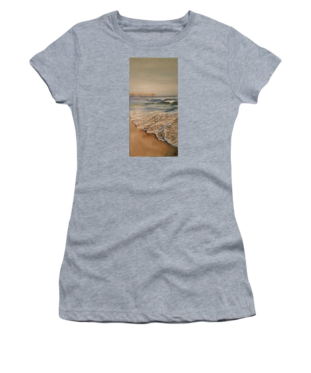 Beach Women's T-Shirt featuring the painting Pensacola Pier by Julie Garcia