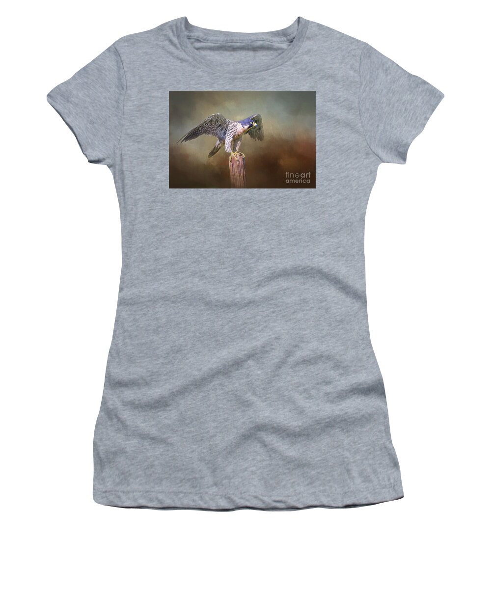Falcon Women's T-Shirt featuring the digital art Peregrine Falcon Taking Flight by Sharon McConnell