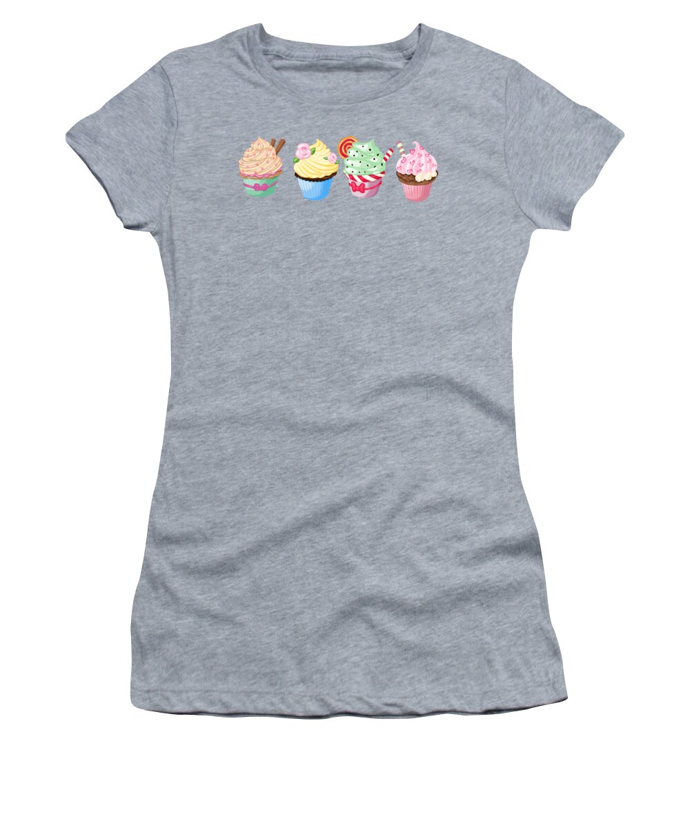 Cupcakes Women's T-Shirt featuring the painting Perfectly Pretty Cupcake Parade by Little Bunny Sunshine