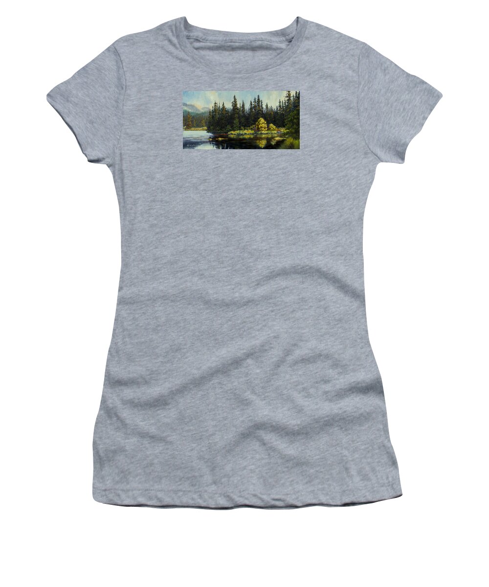 Landscape Women's T-Shirt featuring the painting Peterson Lake by Kurt Jacobson