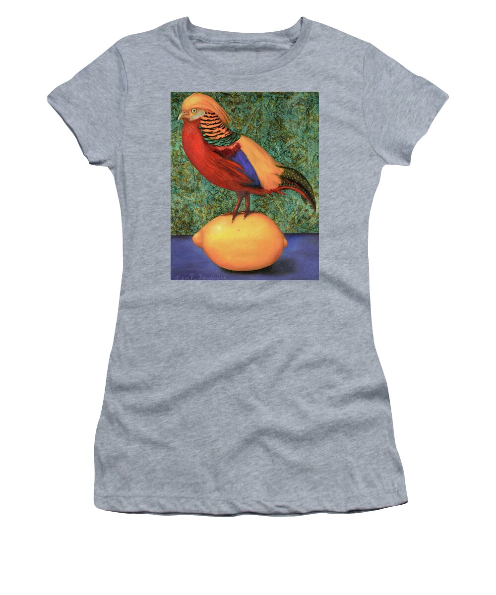 Pheasant Women's T-Shirt featuring the painting Pheasant On A Lemon by Leah Saulnier The Painting Maniac