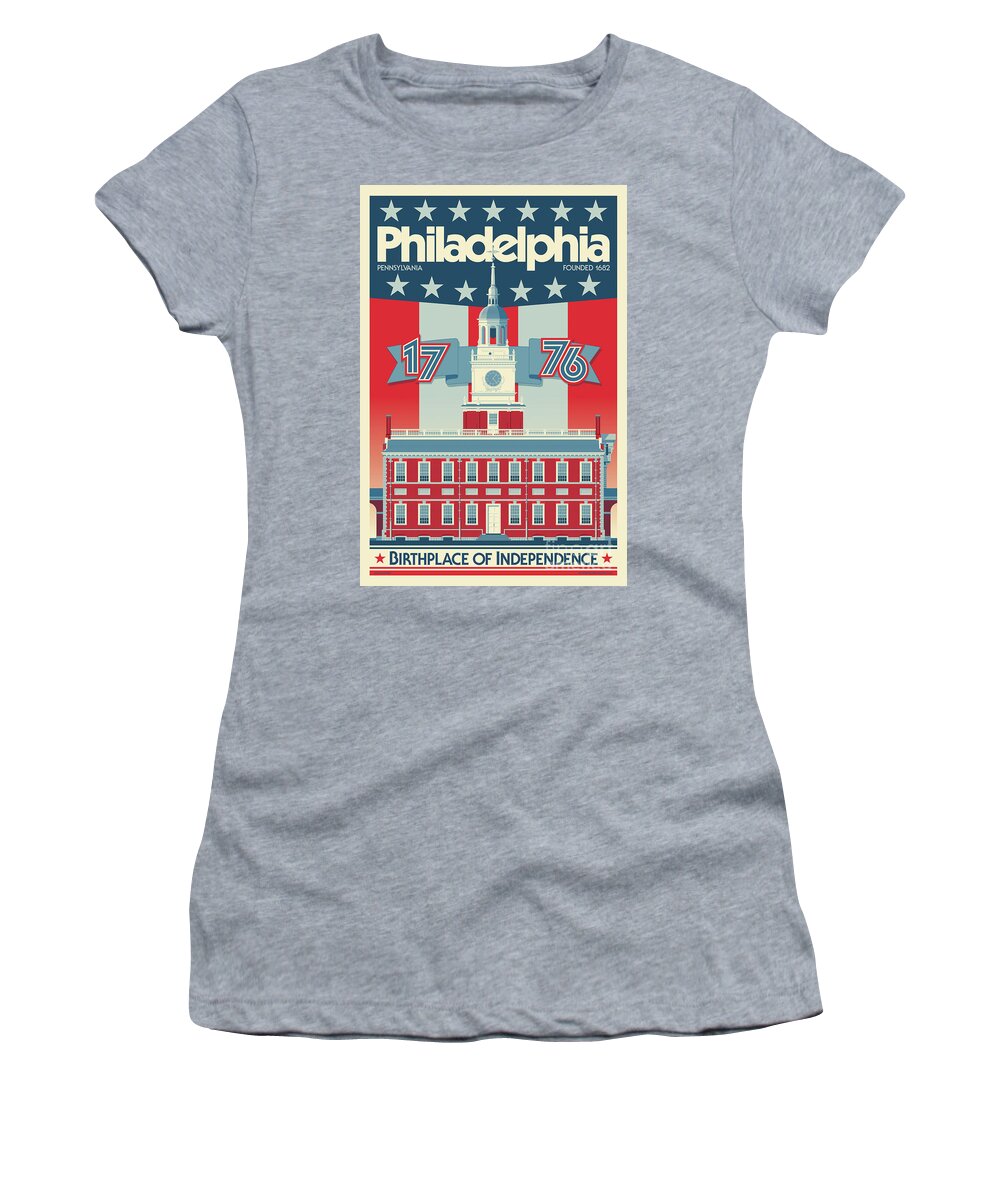 #faatoppicks Women's T-Shirt featuring the digital art Philadelphia Poster - Independence Hall by Jim Zahniser