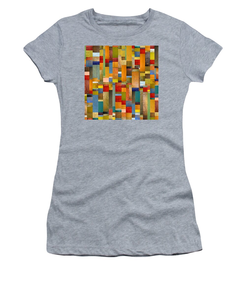 Multicolored Women's T-Shirt featuring the painting Pieces Parts by Michelle Calkins