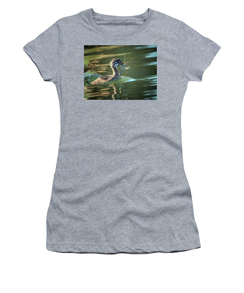 Pied-billed Women's T-Shirt featuring the photograph Pied-billed Grebe with Crawdad 2439 by Tam Ryan