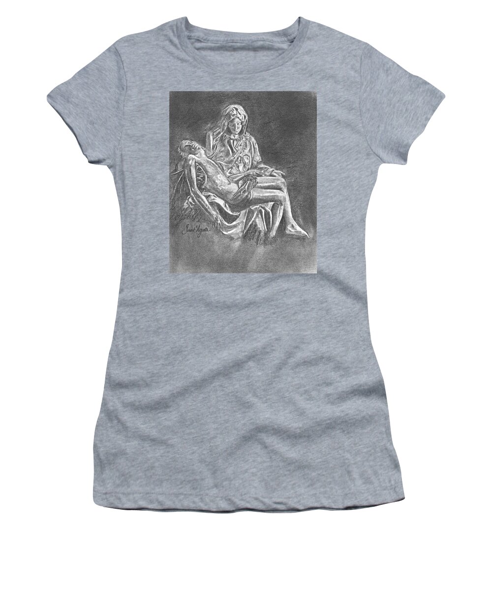 Michelangelo Women's T-Shirt featuring the drawing Pieta by Frank SantAgata