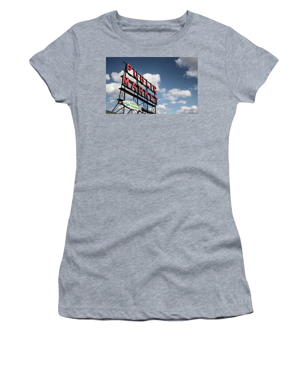 Elliott Bay Women's T-Shirt featuring the photograph Pike Place Market by Ed Clark