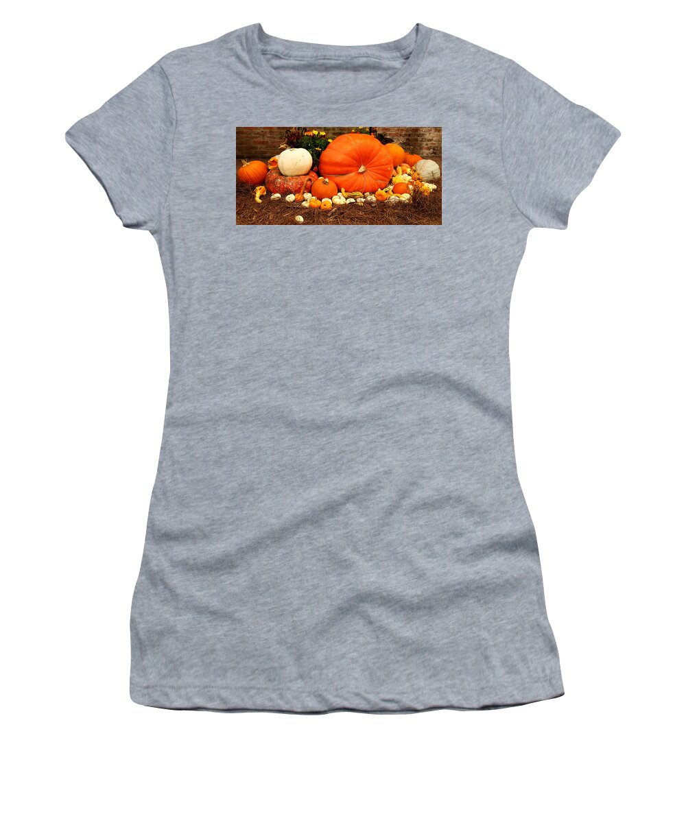 Pumpkin Women's T-Shirt featuring the photograph Pile of Pumpkins by Judy Vincent