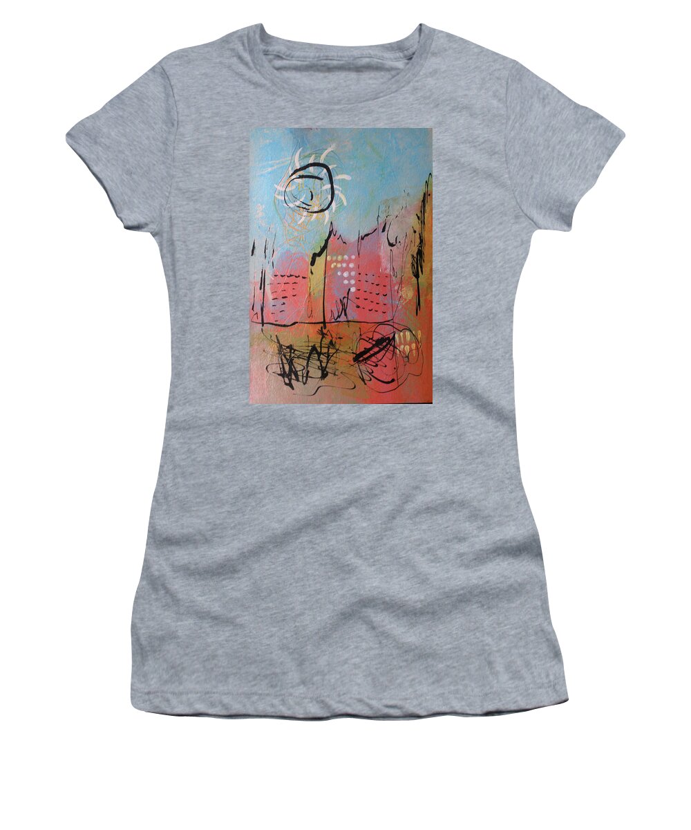 Gold Women's T-Shirt featuring the painting Pink City by April Burton