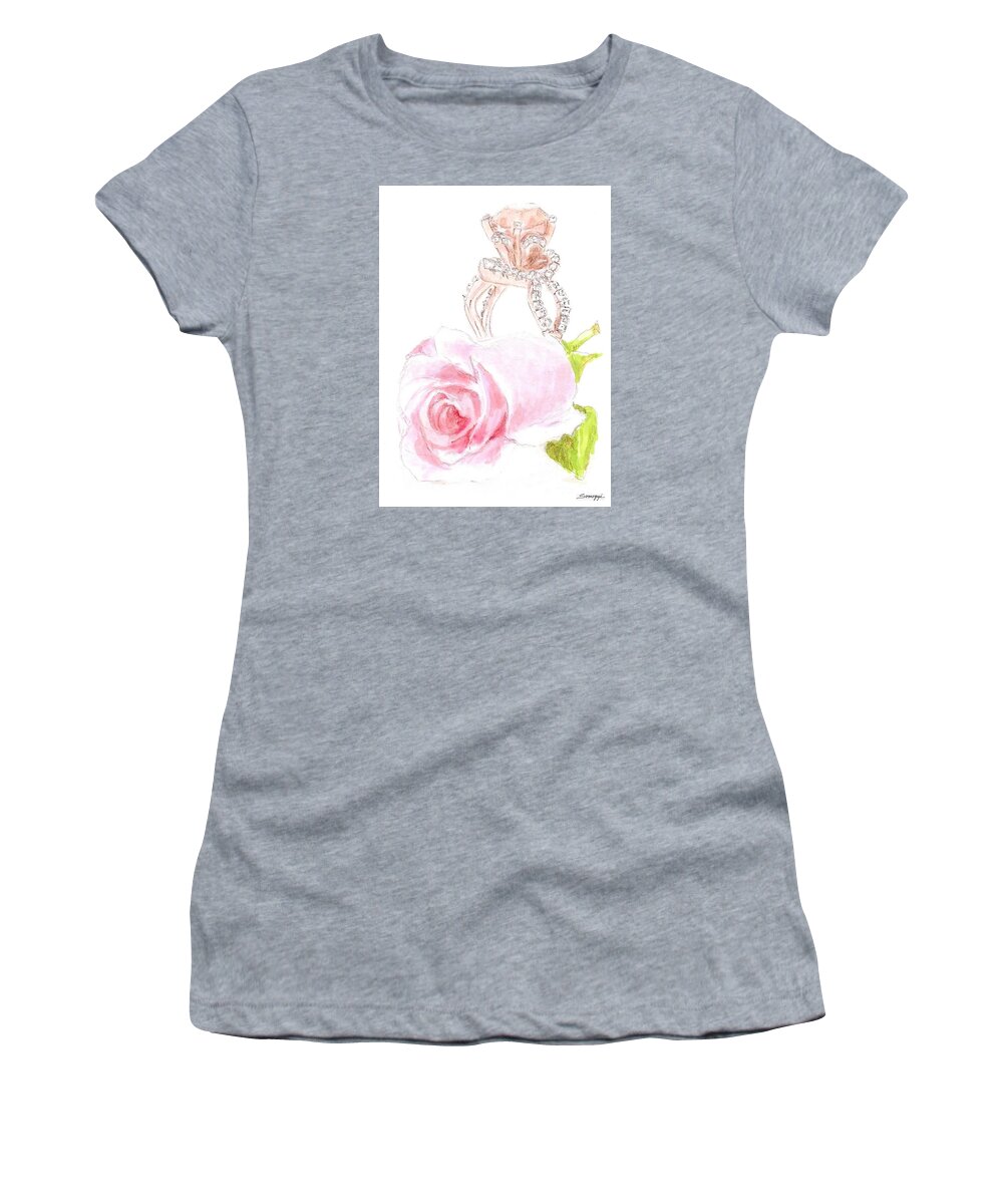 Rosebud Women's T-Shirt featuring the drawing Pink Diamonds by Jayne Somogy