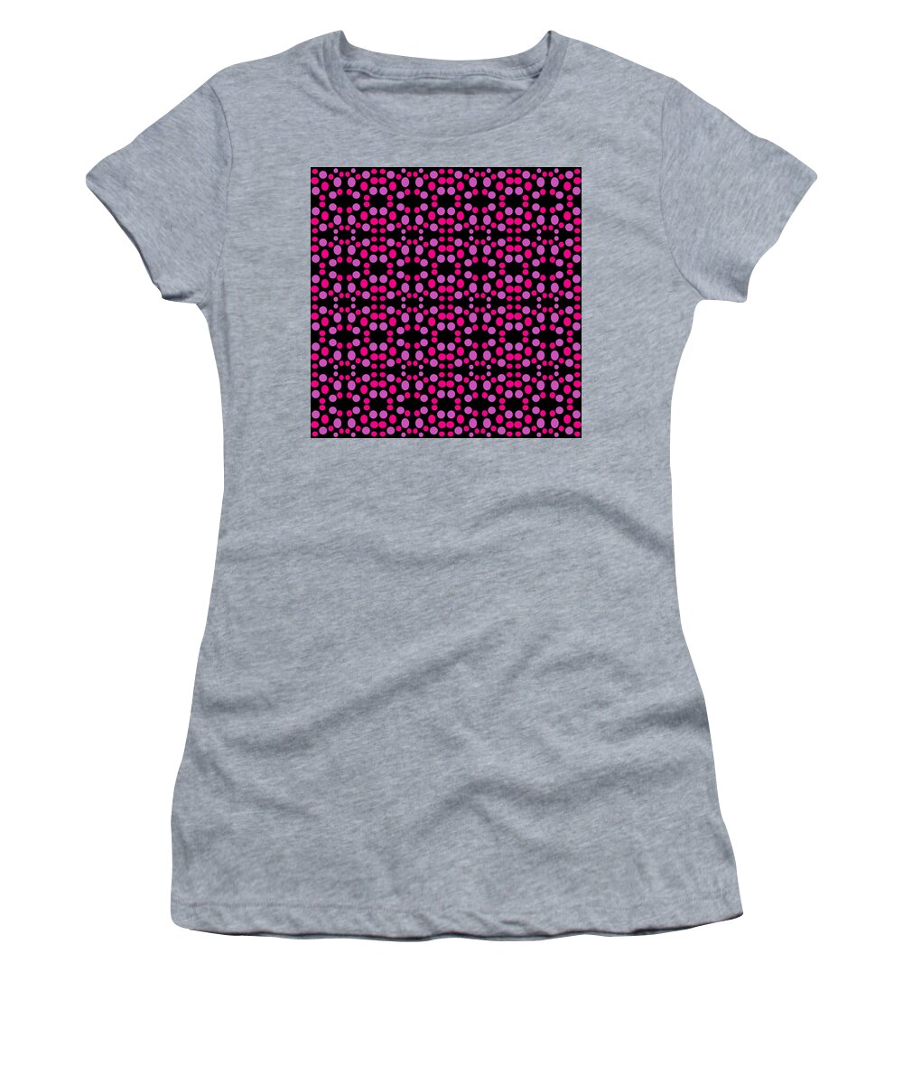 Pink Women's T-Shirt featuring the digital art Pink Dots Pattern on Black by BrightVibesDesign