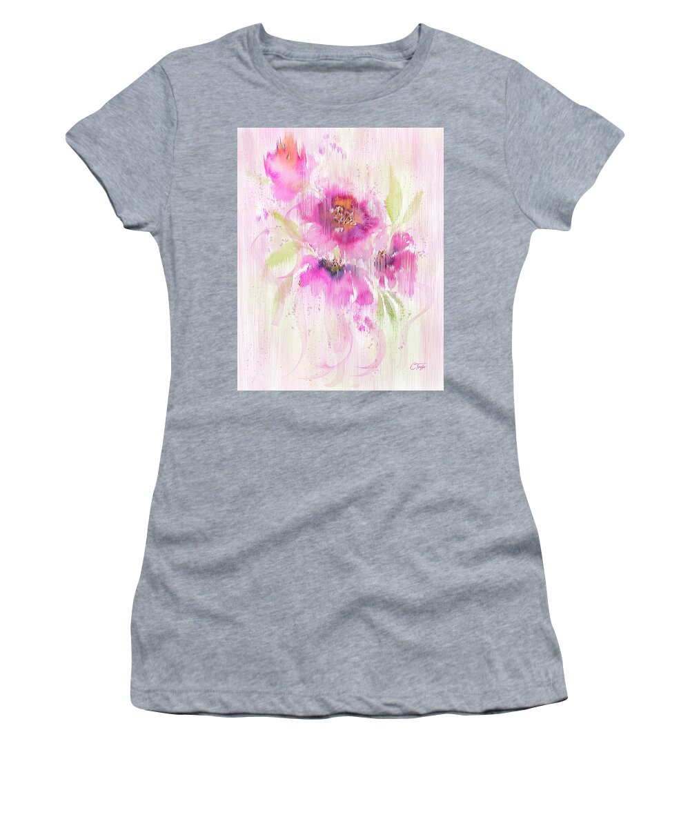 Watercolor Flowers Women's T-Shirt featuring the painting Power Puffs by Colleen Taylor