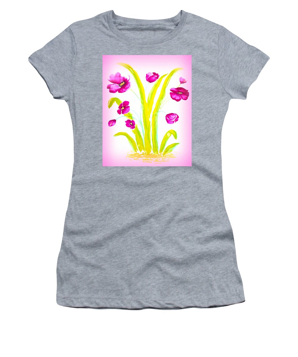 Art Women's T-Shirt featuring the painting Pink Flowers by Delynn Addams