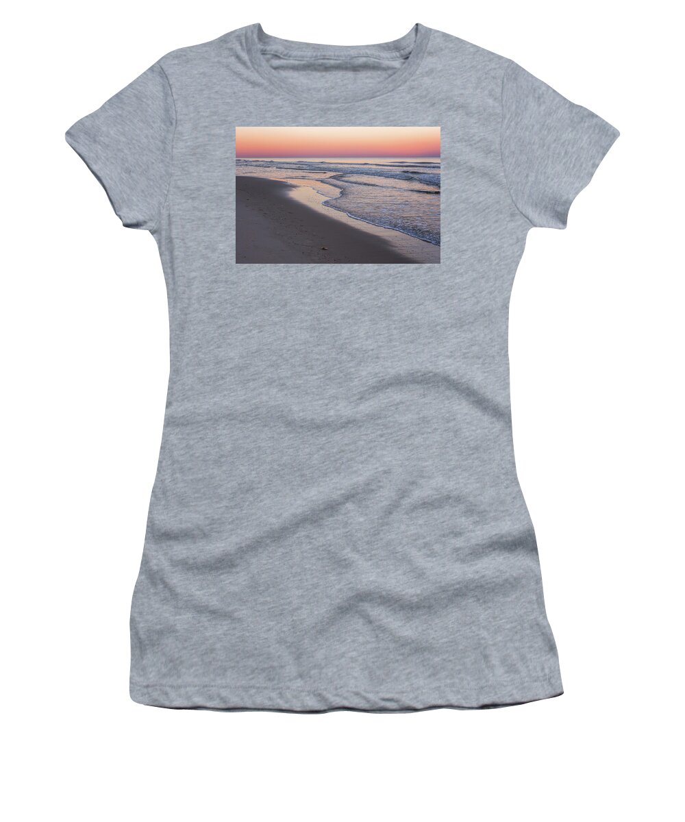 Terry D Photography Women's T-Shirt featuring the photograph Pink Glow Seaside New Jersey 2017 by Terry DeLuco