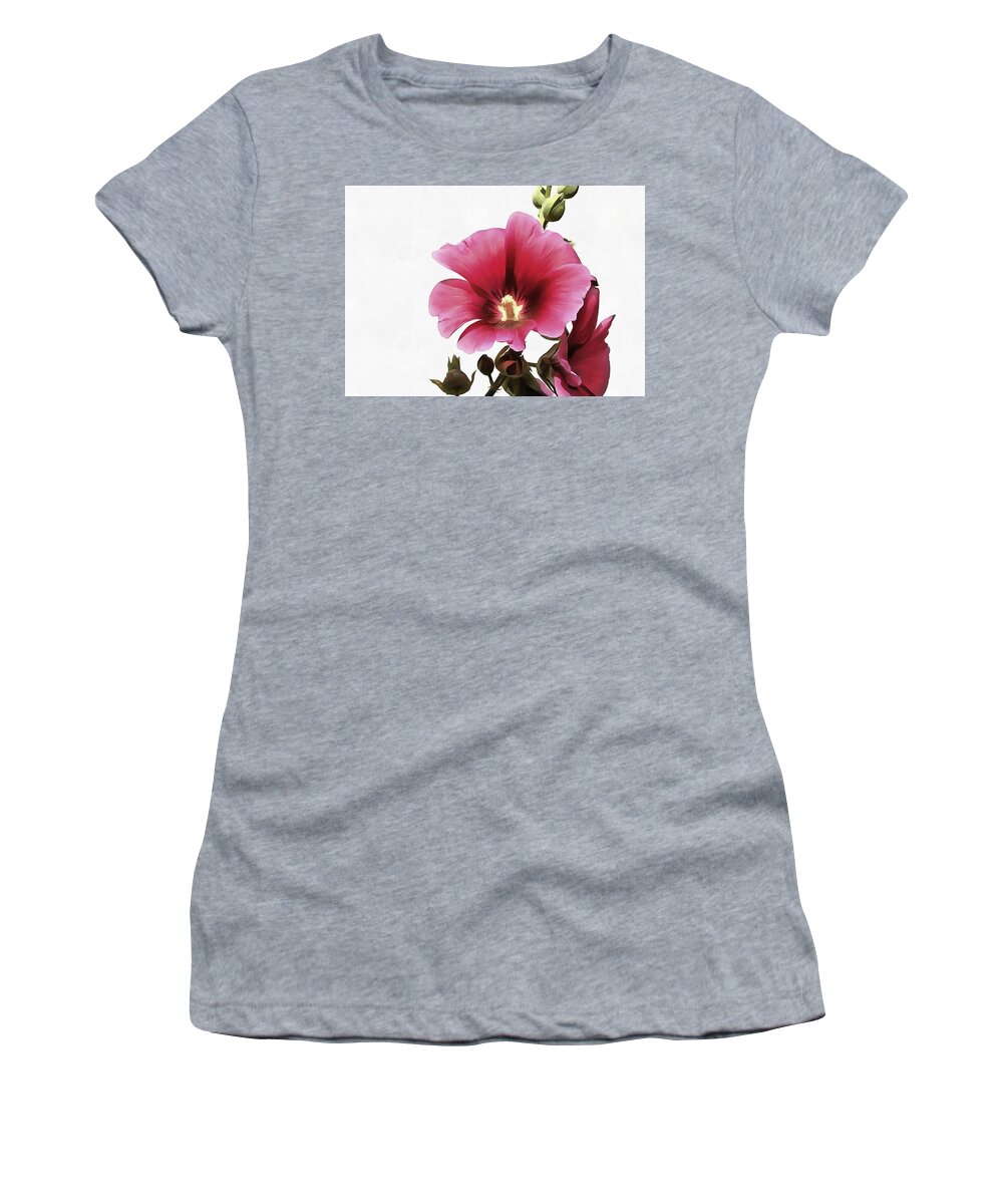 Hollyhock Women's T-Shirt featuring the painting Pink Hollyhock by Taiche Acrylic Art