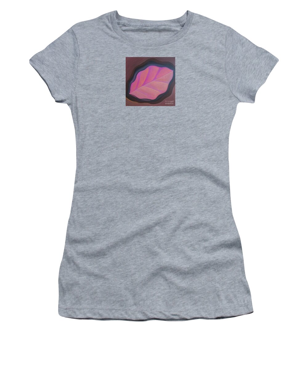 Pink Women's T-Shirt featuring the painting Pink Leaf by Helena Tiainen