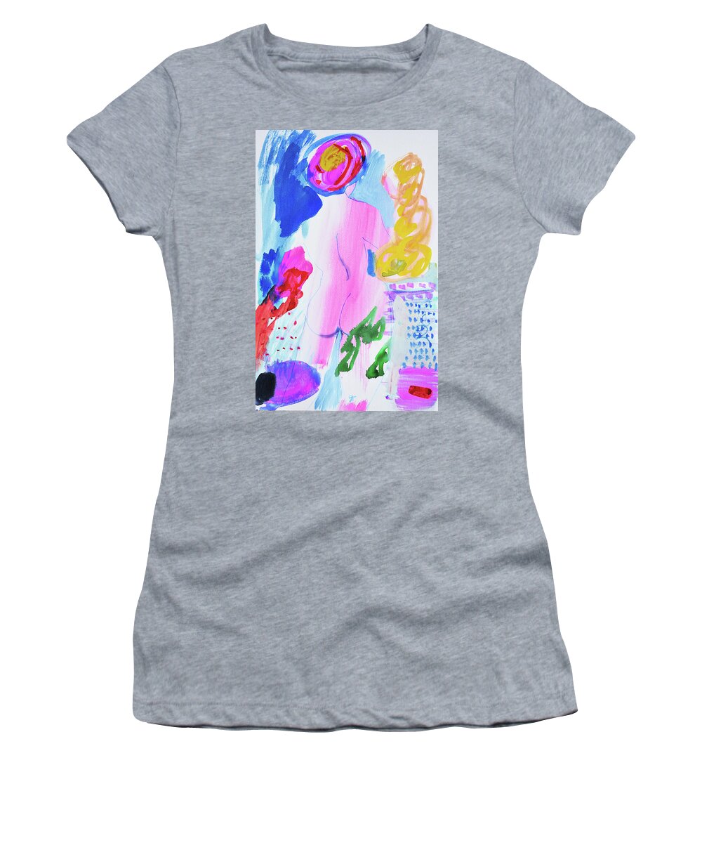 Art Women's T-Shirt featuring the painting Pink nude with headwrap by Amara Dacer