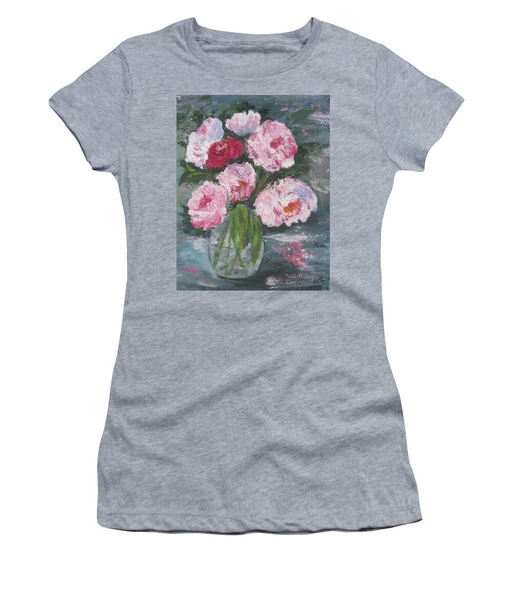 Painting Women's T-Shirt featuring the painting Pink Peonies by Paula Pagliughi