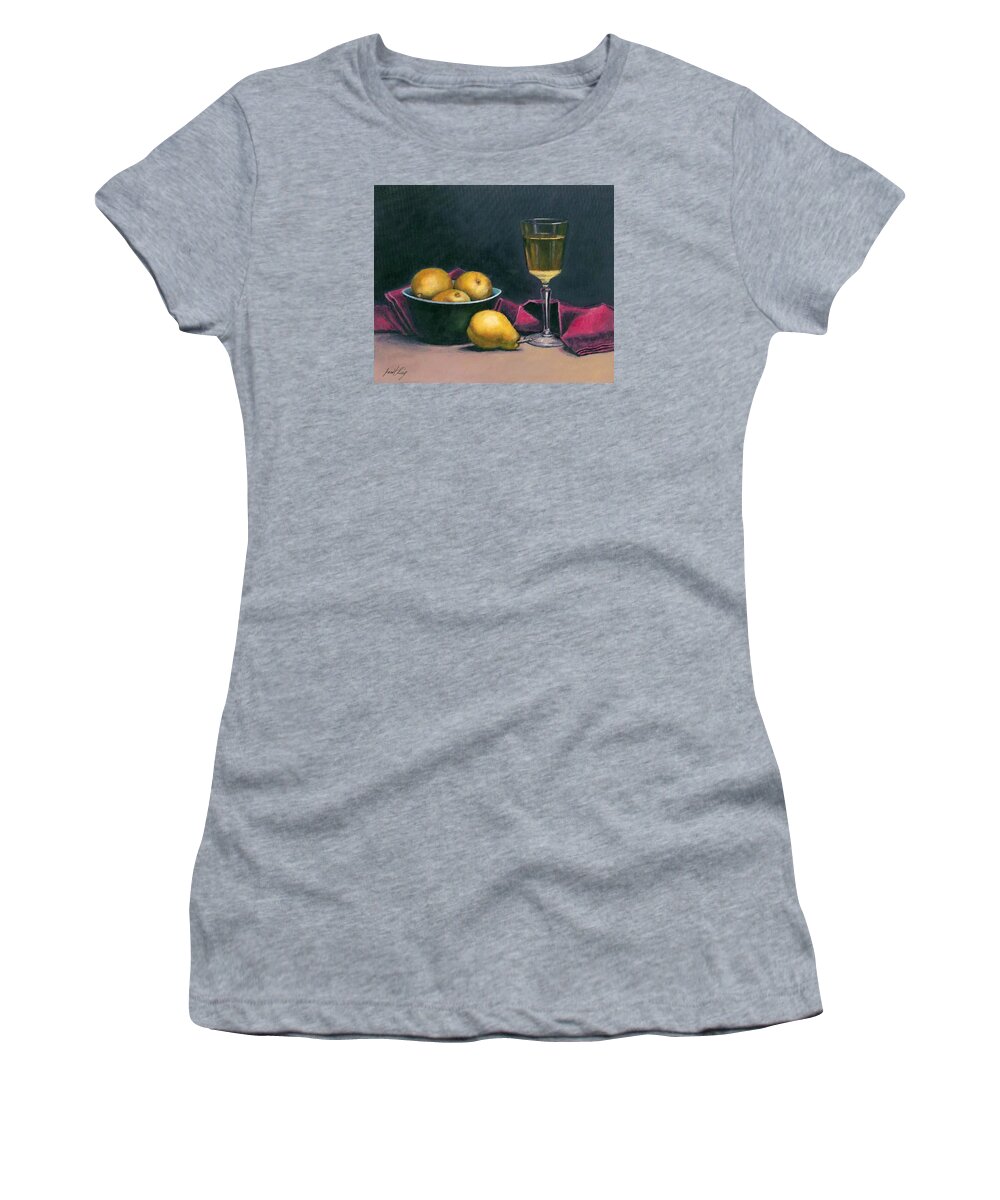 Pinot Grigio Women's T-Shirt featuring the painting Pinot and Pears Still Life by Janet King