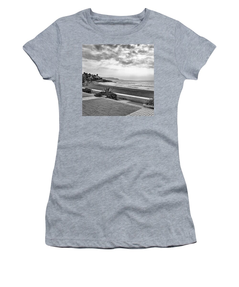 Monochromephotography Women's T-Shirt featuring the photograph Playa Burriana, Nerja by John Edwards