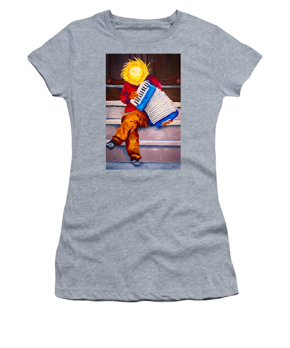 Music Women's T-Shirt featuring the painting Playin' For Free by Stephen Anderson