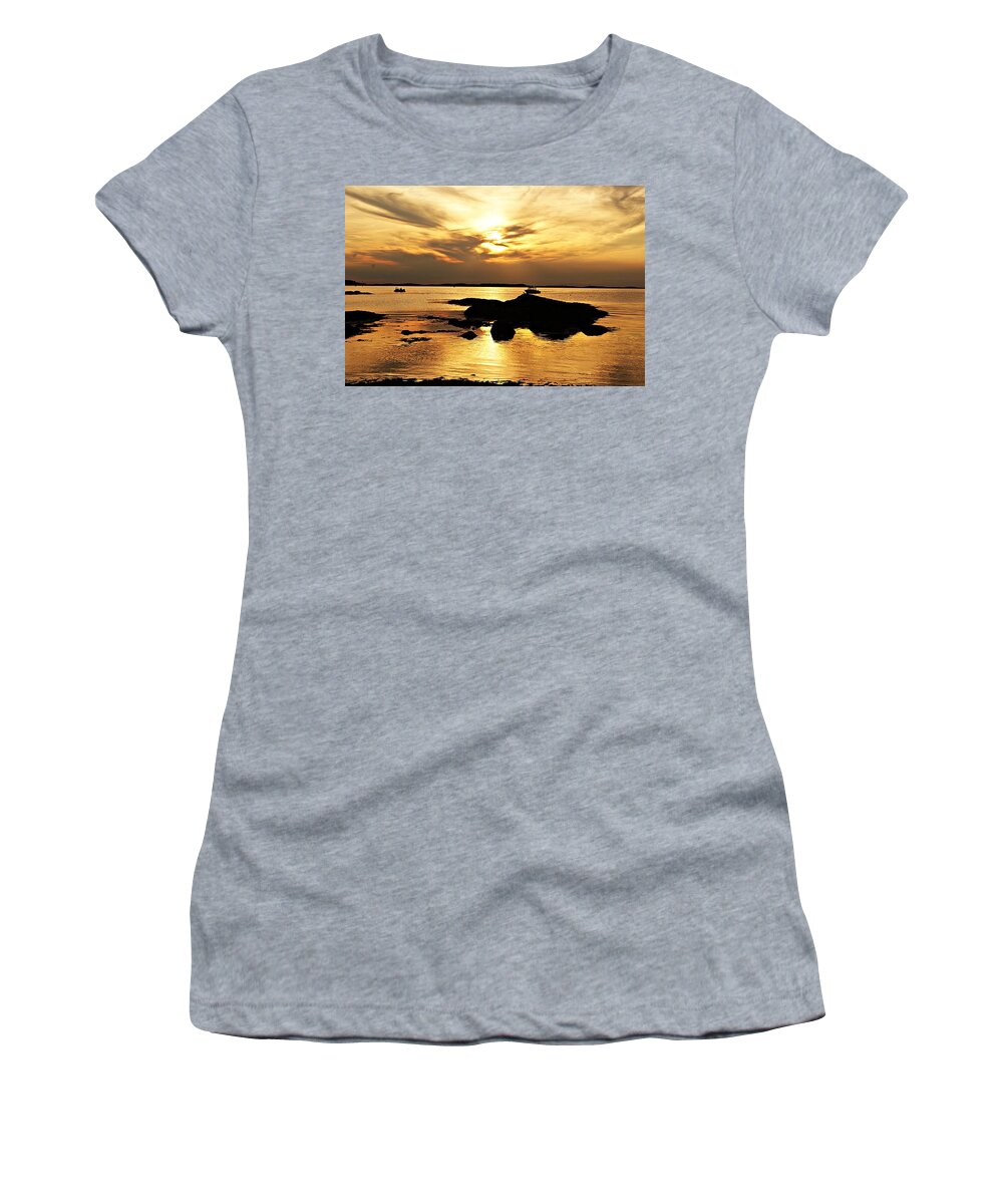 Sunset Women's T-Shirt featuring the photograph Plum Cove Beach Sunset D by Joe Faherty