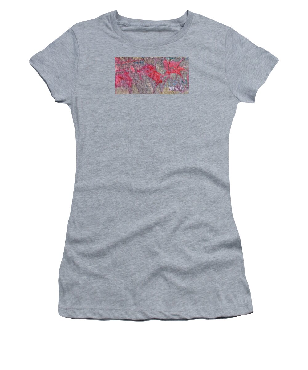 Poinsettia Women's T-Shirt featuring the painting Poinsettia's In The Window by Donna Blackhall