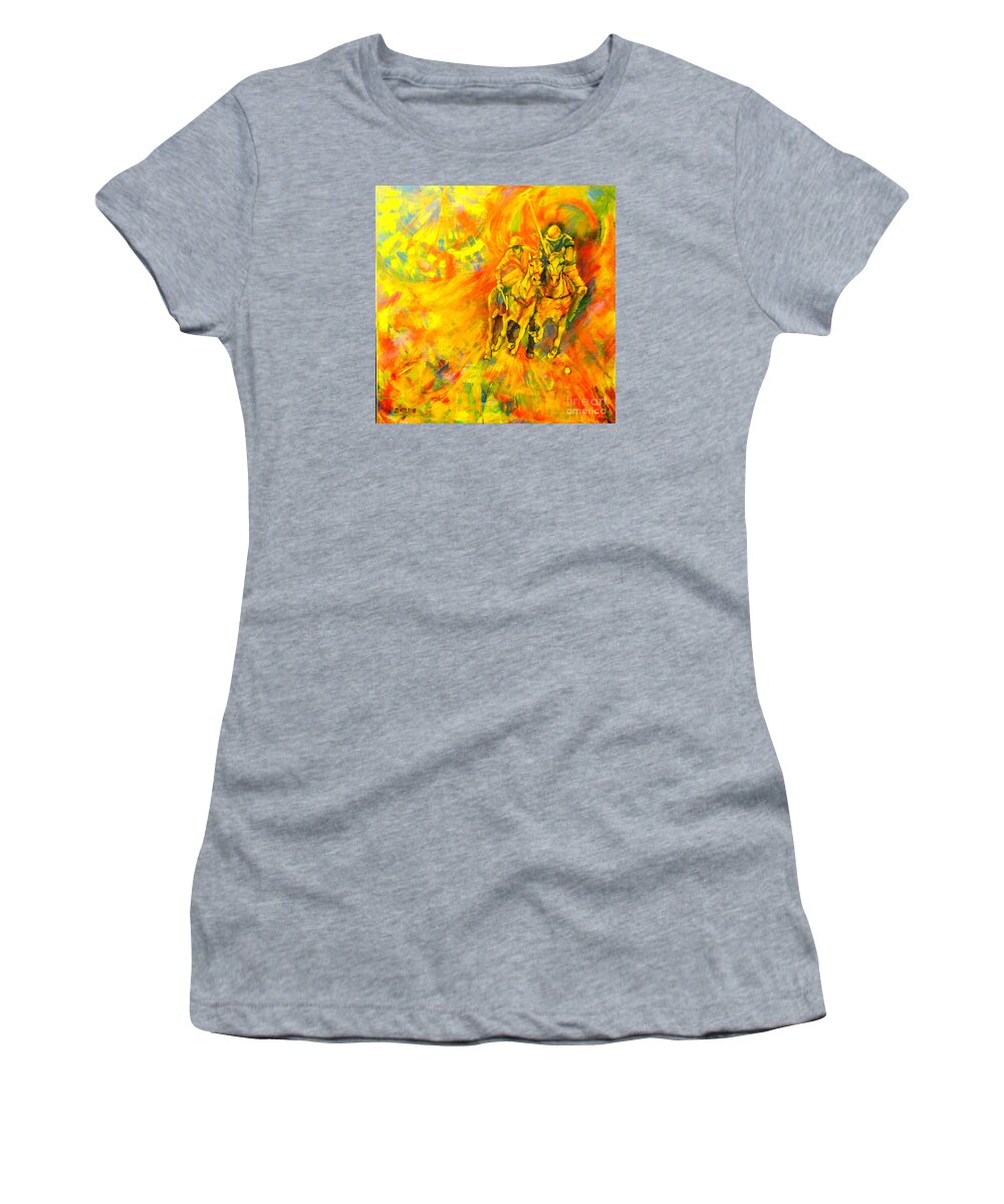 Horses Women's T-Shirt featuring the painting Poloplayer by Dagmar Helbig