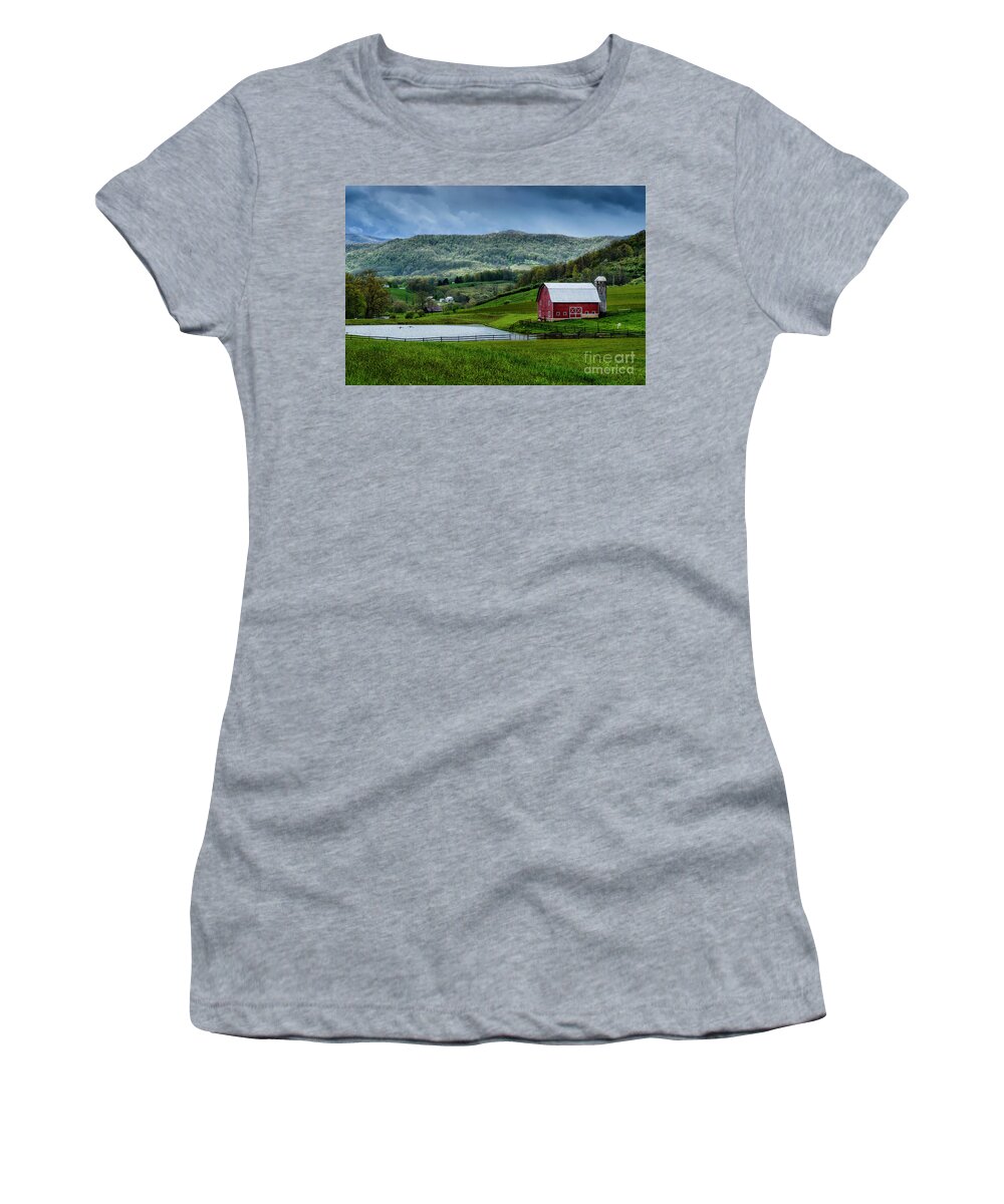 Pasture Field Women's T-Shirt featuring the photograph Pond and Barn by Thomas R Fletcher
