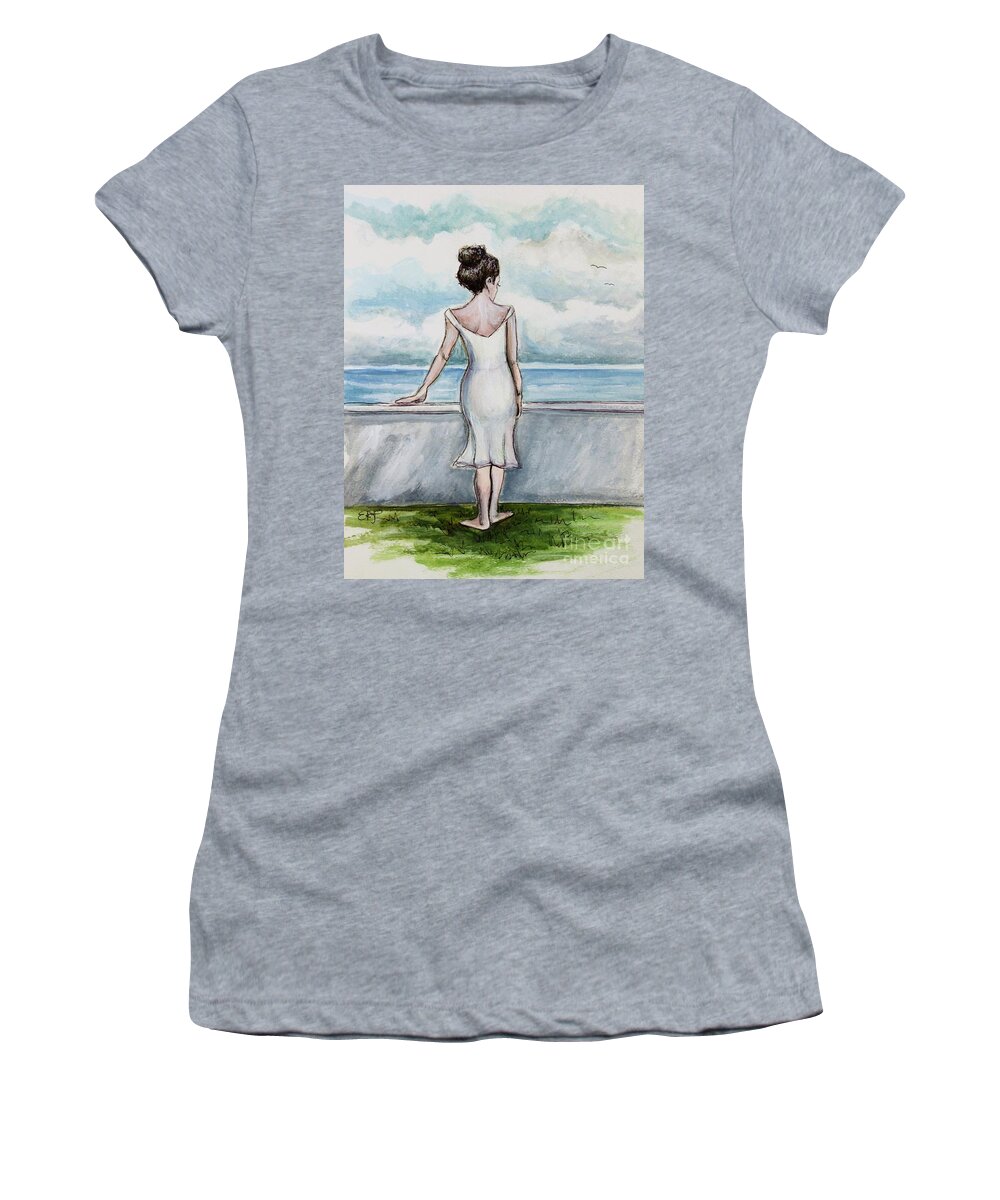 Ocean Women's T-Shirt featuring the painting Ponder by Elizabeth Robinette Tyndall