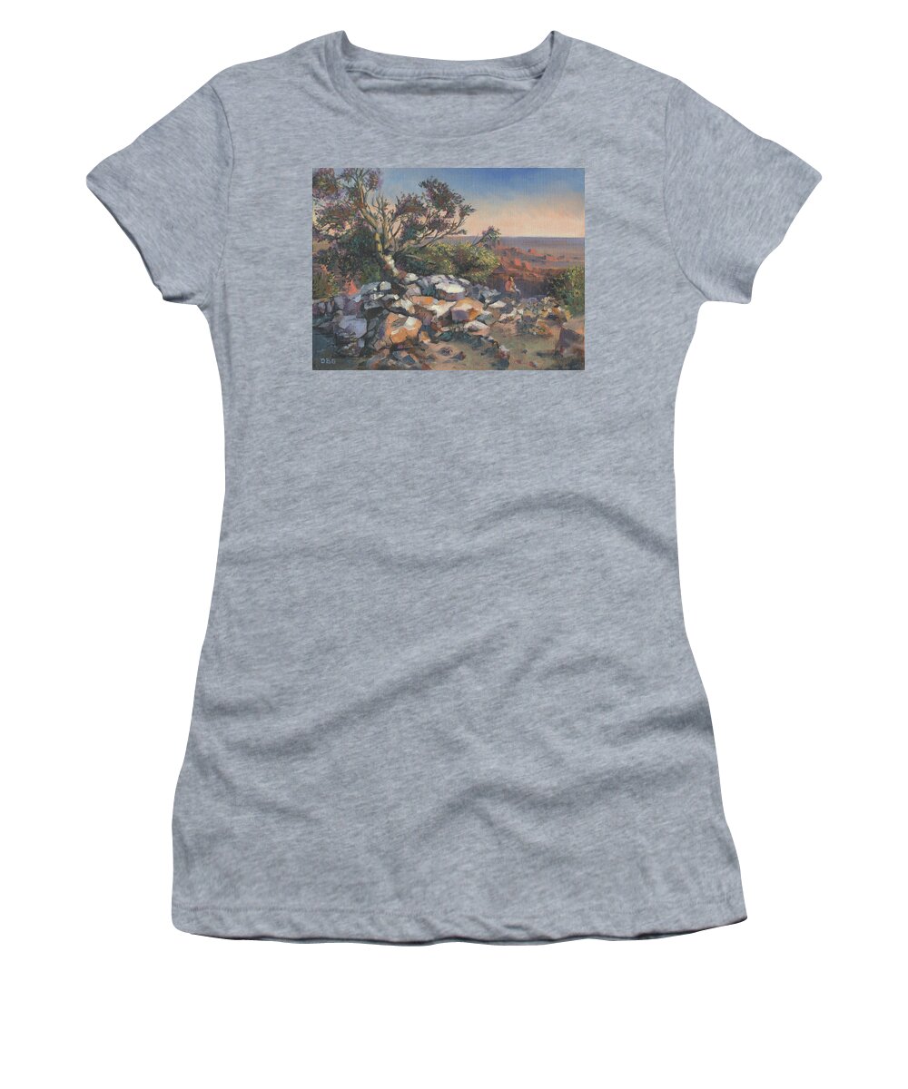 Canyon Women's T-Shirt featuring the painting Pondering by the Canyon by David Bader